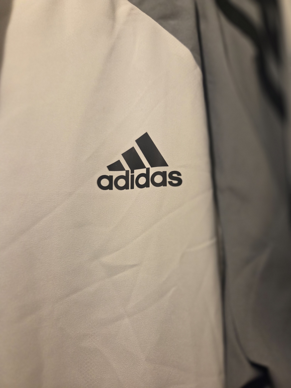 adidas White and Gray Hooded Lightweight Team Jacket with Red Logo - Picture 2 of 8